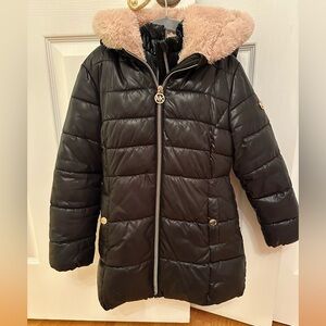 Girls Michael Kors Black Puffer Jacket with blush pink Faux Fur Hood!